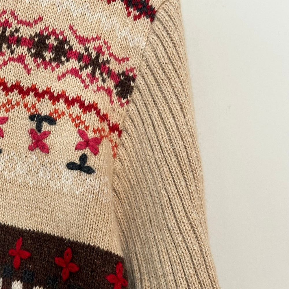 90s Cottagecore Embroidered boho Cardigan Tan - Picture 4 of 6